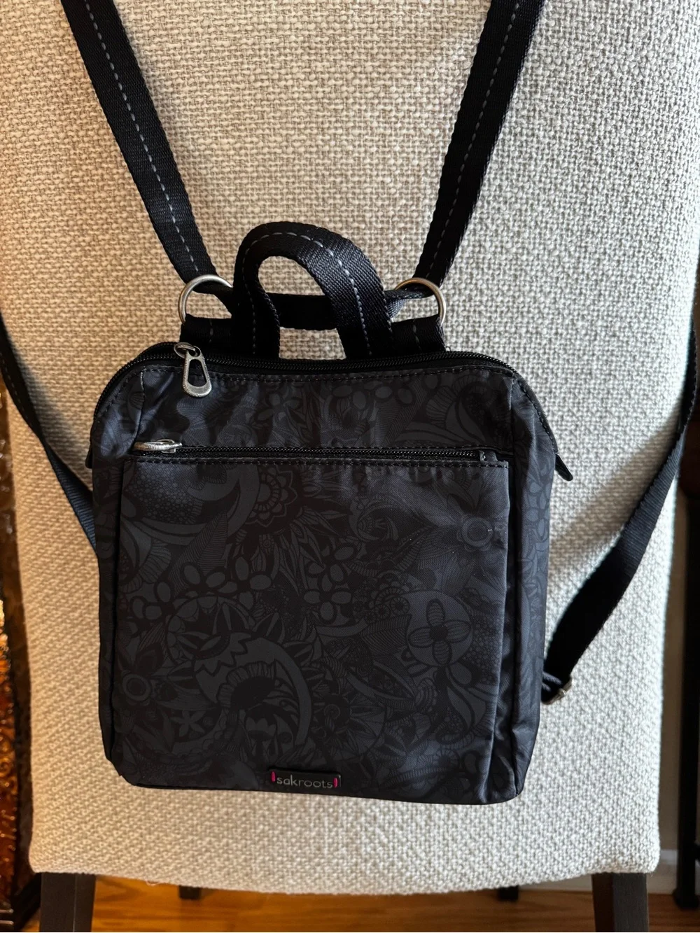 Sakroots Black Floral Jacquard Backpack